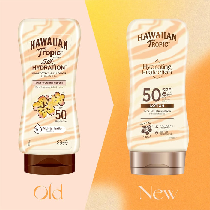Hawaiian Tropic Silk Hydration Loción Solar Protectora SPF 50, 180ml. Disfruta de una alta protección UVA/UVB mientras mimas tu piel con 12 horas de hidratación y un irresistible aroma tropical. Hawaiian Tropic - zoom