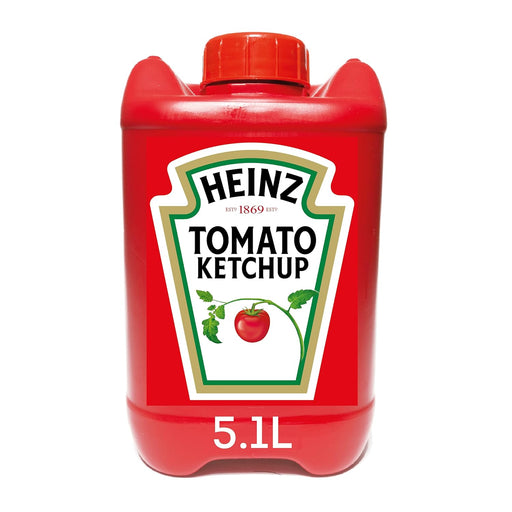 Garrafa de Ketchup Heinz de 5,7 Kg. El formato maxi ahorro para hostelería y grandes consumidores, con la receta original llena de tomates y sin conservantes artificiales. Heinz - frontal
