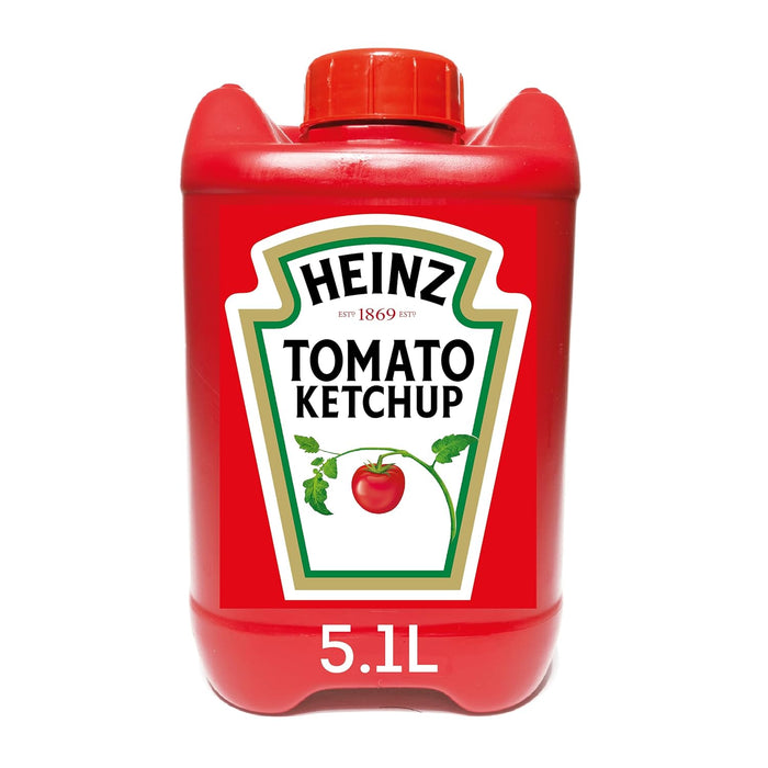 Garrafa de Ketchup Heinz de 5,7 Kg. El formato maxi ahorro para hostelería y grandes consumidores, con la receta original llena de tomates y sin conservantes artificiales. Heinz - frontal