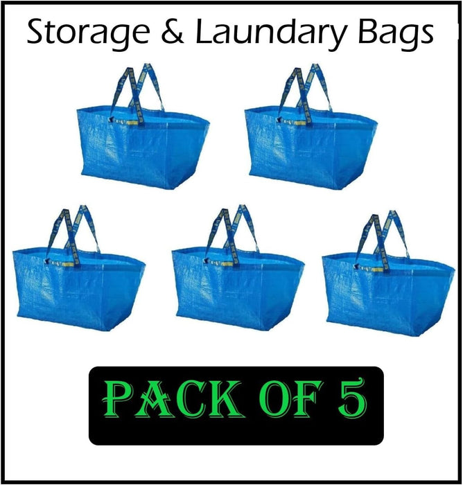 Ikea FRAKTA Pack de 5 Bolsas de Compra Grandes, Azul. La legendaria bolsa multiusos, ultra resistente y versátil, ideal para la compra, mudanzas, almacenaje, lavandería y mucho más. Ikea - detalle