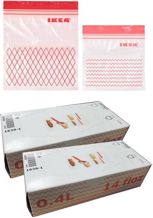Ikea ISTAD Pack de 120 Bolsas Reutilizables con Cierre, Rojas. El set perfecto para snacks y porciones pequeñas, con 60 bolsas de 1L y 60 de 0,4L. Aptas para congelador y microondas. Ikea - frontal