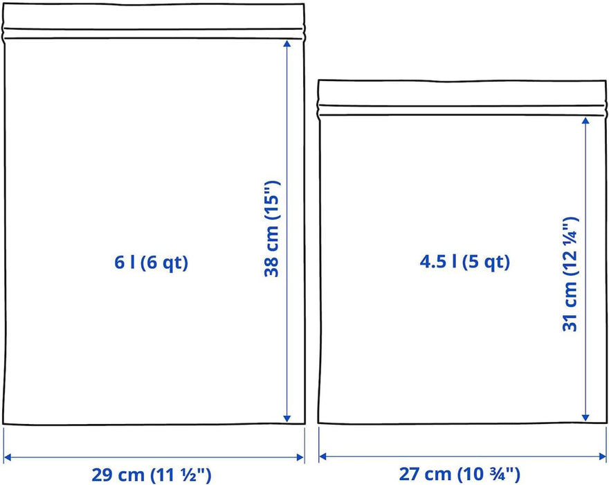 Ikea ISTAD Pack de 30 Bolsas de Congelación Grandes y Reutilizables. Incluye 15 bolsas de 6L y 15 de 4,5L, perfectas para almacenar grandes alimentos, ropa o para organizar tus viajes. Ikea - presentacion