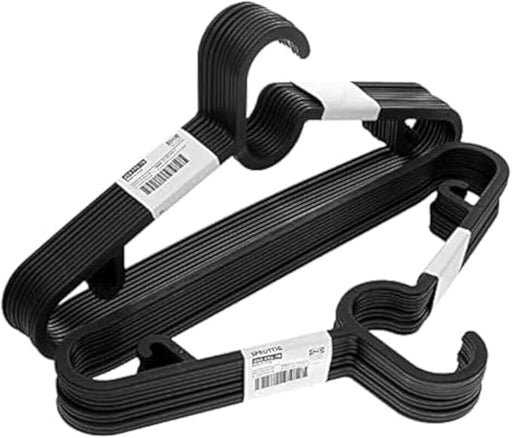 Ikea SPRUTTIG, juego de 20 perchas de plástico ligero en color negro. Colgadores de ropa de 39 cm, diseño versátil y duradero para camisas, pantalones y faldas. Ikea - frontal