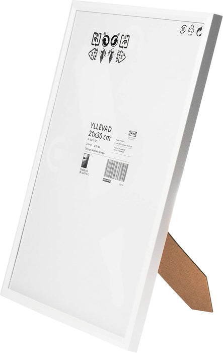 Ikea YLLEVAD Pack de 4 Marcos de Fotos Blancos, Tamaño A4 (21x30 cm). La solución ligera y económica para crear una elegante galería de pared con tus recuerdos y obras de arte favoritas. Ikea - pack