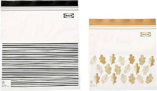 Pack de 50 Bolsas de Plástico Reutilizables IKEA ISTAD con Cierre. Incluye dos tamaños prácticos y un diseño moderno en colores gris y blanco para organizar tu cocina. Ikea - frontal