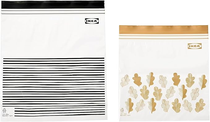 Pack de 50 Bolsas de Plástico Reutilizables IKEA ISTAD con Cierre. Incluye dos tamaños prácticos y un diseño moderno en colores gris y blanco para organizar tu cocina. Ikea - frontal