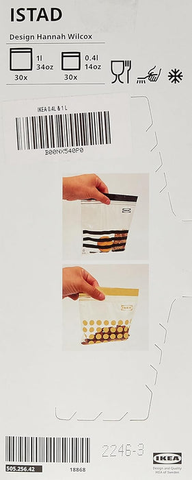 Pack de 60 Bolsas Reutilizables IKEA ISTAD Rojas con Cierre Hermético. Incluye 30 bolsas de 1L y 30 bolsas de 0,4L, perfectas para congelar y conservar alimentos. Ikea - pack