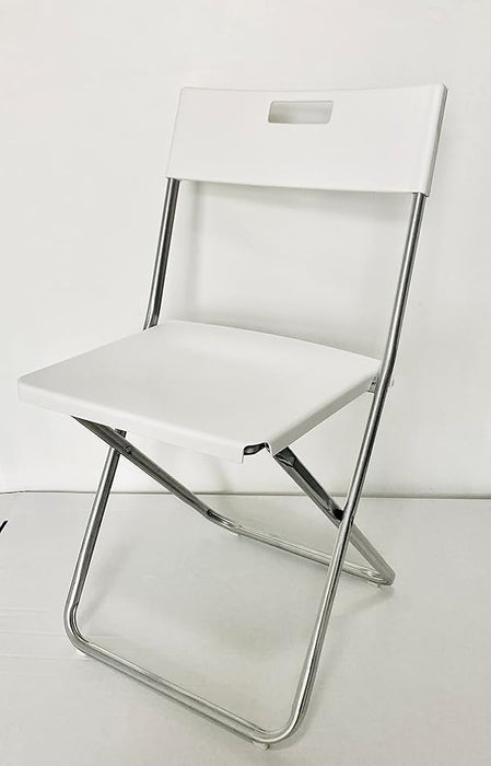 Silla Plegable Gunde de Ikea en color Blanco. Diseño funcional y ligero, ideal para ahorrar espacio. Estructura de acero y asiento de plástico de polipropileno. Ikea - frontal