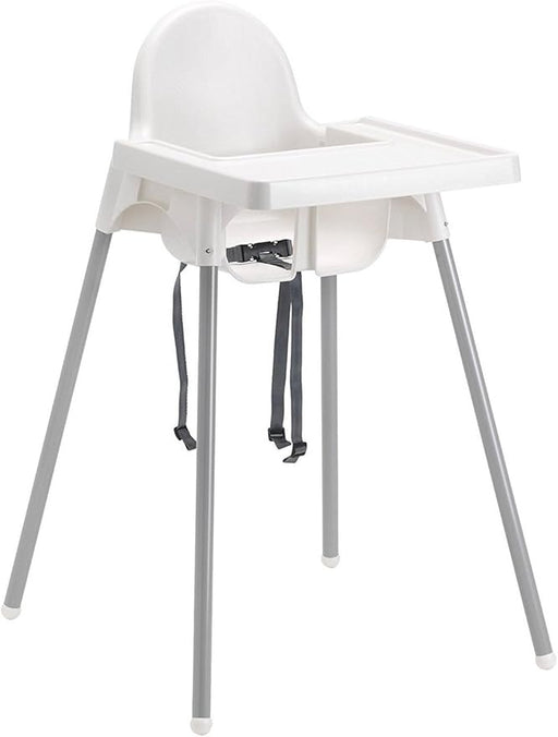 Trona para bebé IKEA ANTILOP, color blanco. Diseño seguro y funcional con patas de acero, cinturón de seguridad y bandeja extraíble. Ideal para hogar y restaurantes. Ikea - frontal