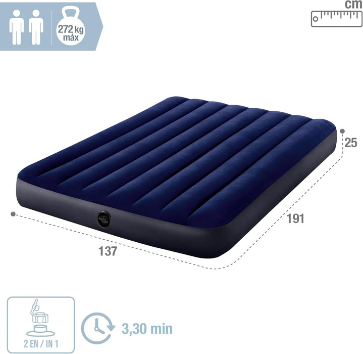 Colchón Hinchable Doble Intex Dura-Beam (137x191x25 cm). Cama de aire para dos personas con tecnología Fiber-Tech, ideal para camping o como cama de invitados en casa. Intex - ingredientes