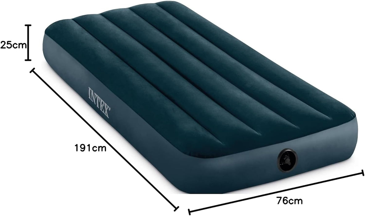 Colchón Hinchable Individual Intex con Tecnología Fiber-Tech. Una cama de aire para una persona con soporte equilibrado, superficie flocada y un plegado que no ocupa espacio. Intex - uso