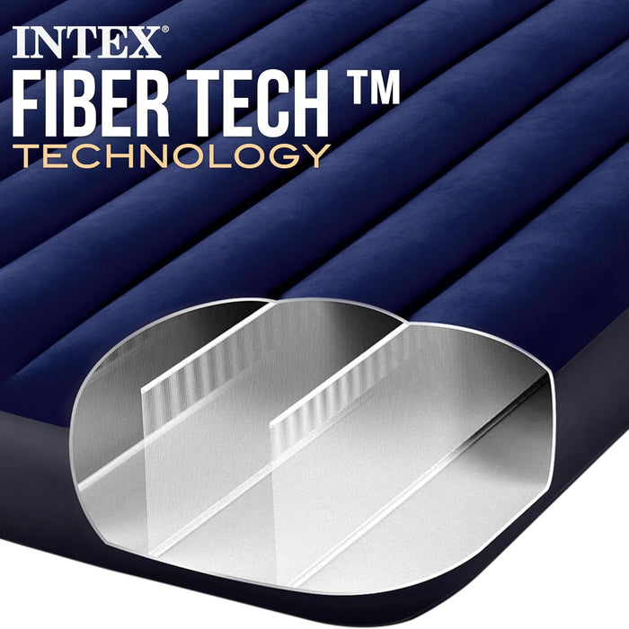 Colchón Hinchable Queen Intex Dura-Beam Classic Downy (152x203x25 cm). Cama de aire de gran tamaño para 2 personas con tecnología Fiber-Tech para un confort postural superior. Intex - presentacion