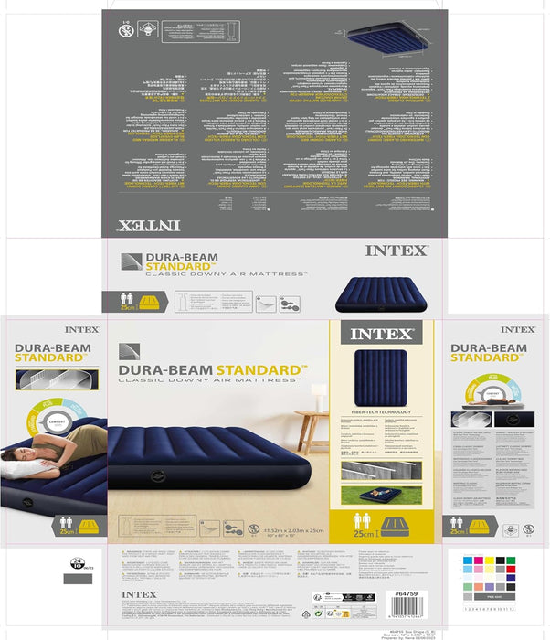 Colchón Hinchable Queen Intex Dura-Beam Classic Downy (152x203x25 cm). Cama de aire de gran tamaño para 2 personas con tecnología Fiber-Tech para un confort postural superior. Intex - zoom