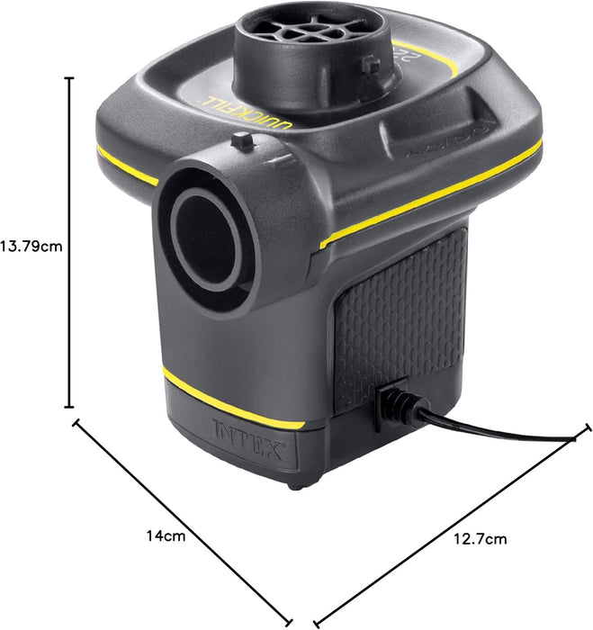 Inflador Eléctrico Intex Quick Fill con doble conexión (220V y 12V). Una bomba de aire portátil con 3 boquillas y función de inflado y desinflado rápido para tus hinchables. Intex - lateral