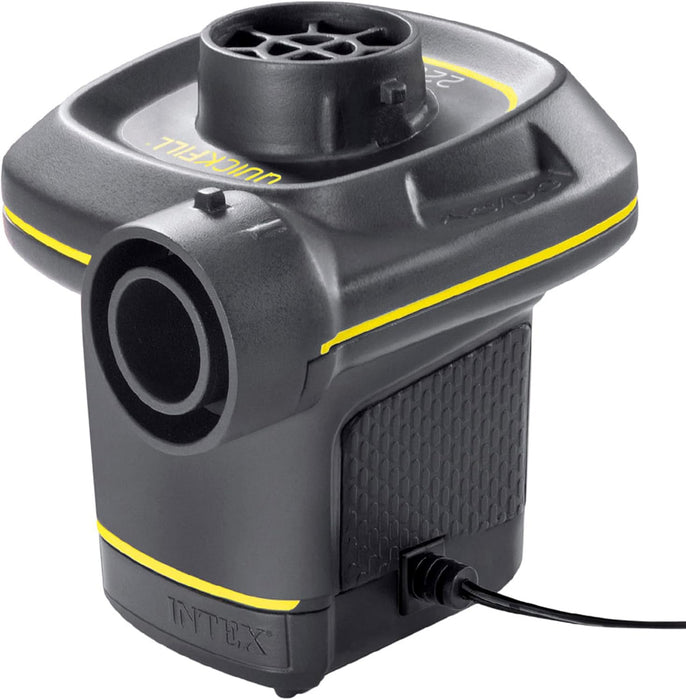 Inflador Eléctrico Intex Quick Fill con doble conexión (220V y 12V). Una bomba de aire portátil con 3 boquillas y función de inflado y desinflado rápido para tus hinchables. Intex - pack
