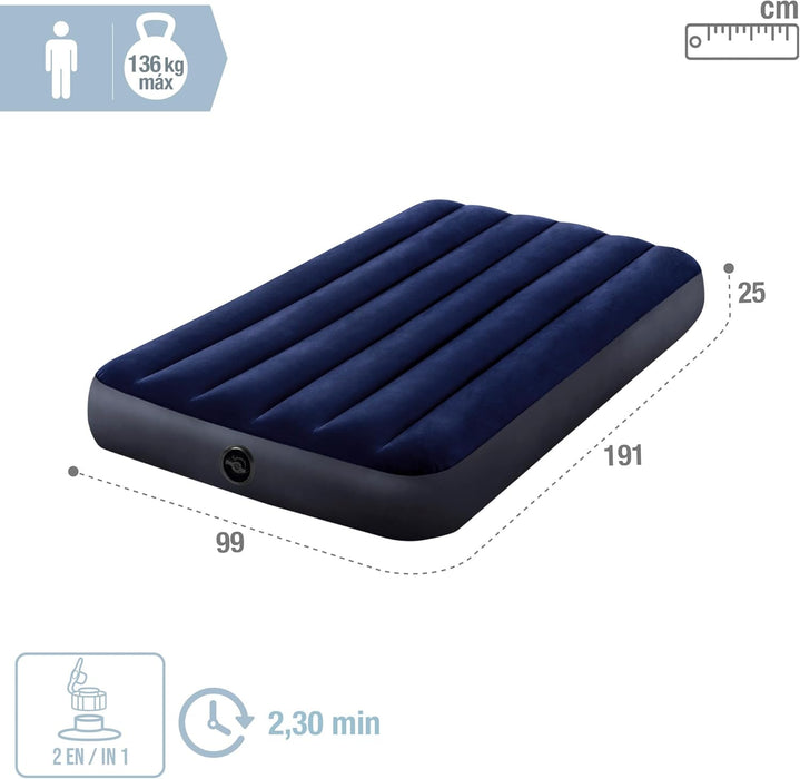 Intex Colchón Hinchable Individual Dura-Beam Classic Downy. Cama de aire de 99x191x25 cm con tecnología Fiber-Tech para un descanso estable y confortable en casa o de camping. Intex - ingredientes