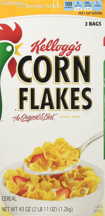 Kellogg's Corn Flakes (Caja de 1,2 kg): Cereales Clásicos en Formato Ahorro Ideales para un Desayuno Crujiente Familiar. Kellogg's - ingredientes