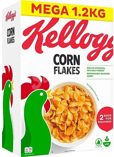 Pack Ahorro de 4 Cajas de Cereales Kellogg's Corn Flakes de 1200g cada una. Un total de 4,8 kg del desayuno clásico y crujiente para toda la familia. Kellogg's - frontal