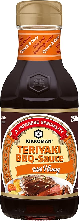 Kikkoman Salsa Teriyaki Barbacoa con Miel, 250ml. La marinada y glaseado perfectos para tus barbacoas, con el toque dulce de la miel para un acabado caramelizado y extra jugoso. Kikkoman - frontal