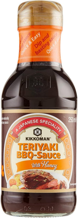 Kikkoman Salsa Teriyaki Barbacoa con Miel, 250ml. La marinada y glaseado perfectos para tus barbacoas, con el toque dulce de la miel para un acabado caramelizado y extra jugoso. Kikkoman - presentacion