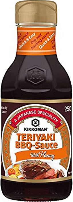 Kikkoman Salsa Teriyaki Barbacoa con Miel, 250ml. La marinada y glaseado perfectos para tus barbacoas, con el toque dulce de la miel para un acabado caramelizado y extra jugoso. Kikkoman - detalle
