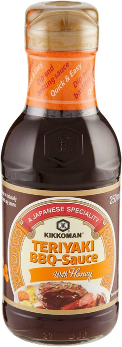 Kikkoman Salsa Teriyaki Barbacoa con Miel, 250ml. La marinada y glaseado perfectos para tus barbacoas, con el toque dulce de la miel para un acabado caramelizado y extra jugoso. Kikkoman - lateral