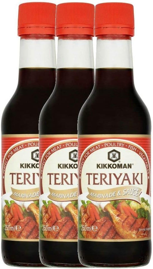 Kikkoman Salsa Teriyaki para Marinar, Pack Ahorro de 3 Botellas (3x250ml). Abastécete del sabor japonés más versátil para tus marinadas, salteados y barbacoas. Kikkoman - frontal