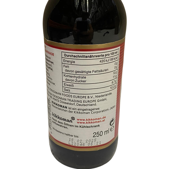 Kikkoman Salsa Teriyaki para Marinar y Glasear, 250ml. La auténtica salsa japonesa para dar un sabor exótico, dulce y un brillo espectacular a tus carnes, pescados y verduras. Kikkoman - detalle