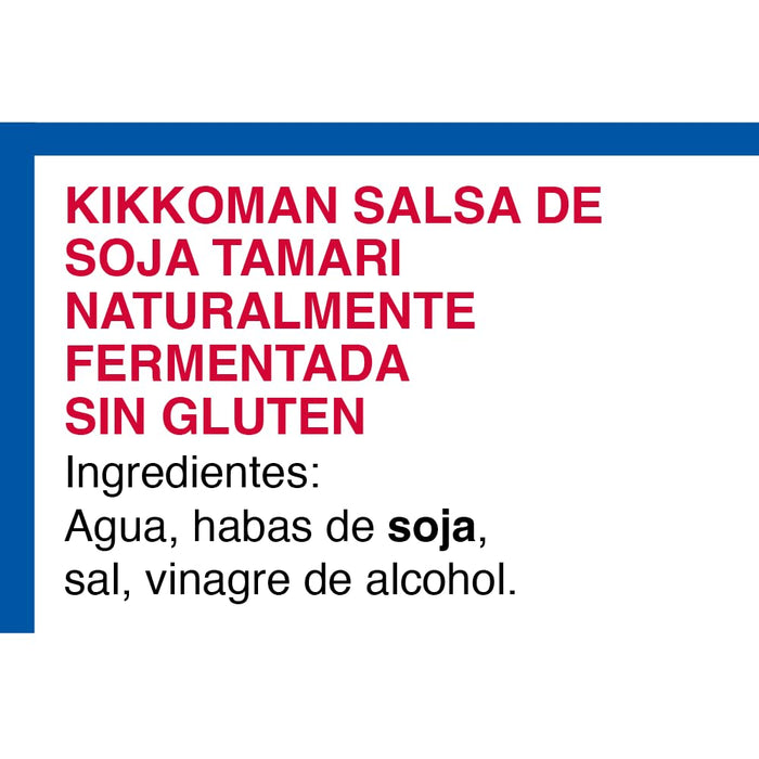 Salsa de Soja Tamari Kikkoman Sin Gluten en formato de 1 Litro. Fermentada naturalmente para un sabor umami intenso. Ideal para celíacos, veganos y cocina halal. Kikkoman - lateral