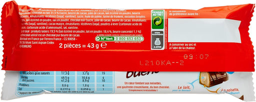 Caja de 30 paquetes de Kinder Bueno Clásico (60 barritas). El icónico snack de crujiente barquillo con cremoso relleno de avellanas y bañado en chocolate con leche. Kinder - pack