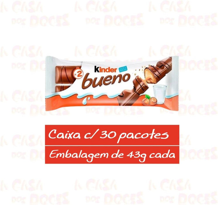 Caja de 30 paquetes de Kinder Bueno Clásico (60 barritas). El icónico snack de crujiente barquillo con cremoso relleno de avellanas y bañado en chocolate con leche. Kinder - zoom