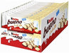 Caja de 30 paquetes de Kinder Bueno White. Cada paquete contiene 2 barritas de barquillo crujiente con relleno de leche y avellanas, cubiertas de chocolate blanco. Kinder - extra