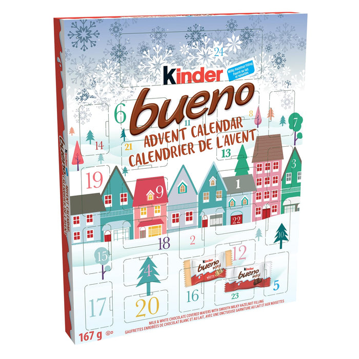 Calendario de Adviento Kinder Bueno 2024, la cuenta atrás más deliciosa para Navidad con 24 sorpresas de chocolate cremoso y barquillos crujientes. Un regalo ideal de 167g. Kinder - detalle
