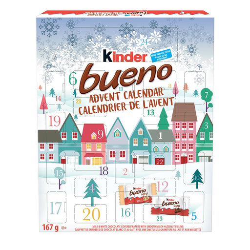 Calendario de Adviento Kinder Bueno 2024, la cuenta atrás más deliciosa para Navidad con 24 sorpresas de chocolate cremoso y barquillos crujientes. Un regalo ideal de 167g. Kinder - frontal