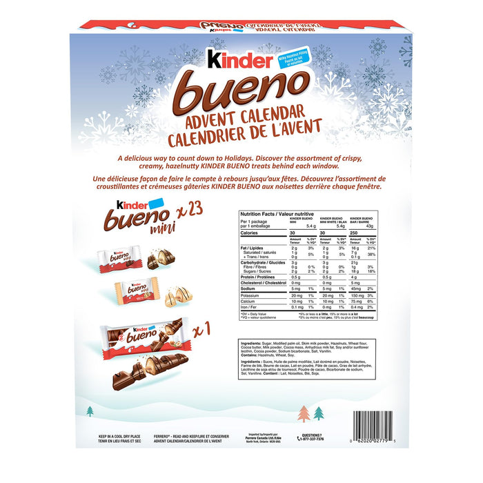 Calendario de Adviento Kinder Bueno 2024, la cuenta atrás más deliciosa para Navidad con 24 sorpresas de chocolate cremoso y barquillos crujientes. Un regalo ideal de 167g. Kinder - pack