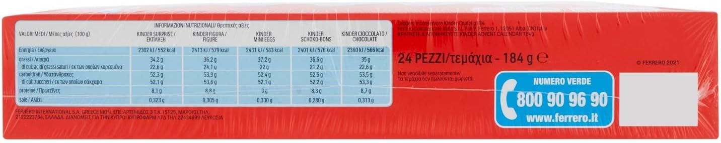 Calendario de Adviento Kinder Casa de Navidad, 184g. Un adorable calendario con forma de casita que esconde 24 deliciosas sorpresas de chocolate con leche Kinder. Kinder - lateral