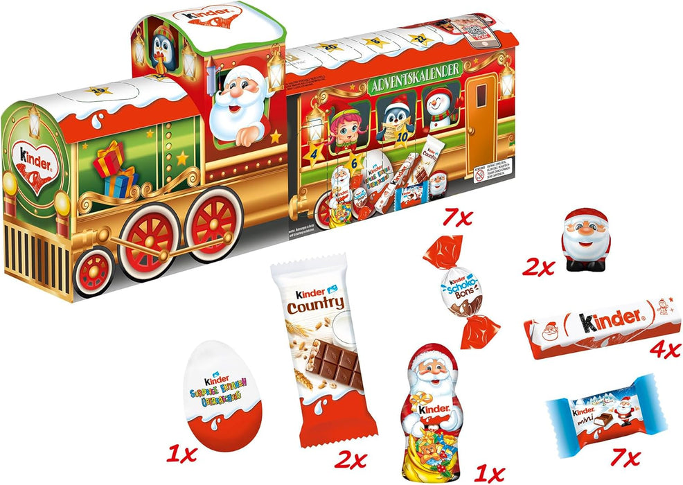 Calendario de Adviento Kinder con forma de Casita. Incluye 24 ventanas con un surtido de los mejores chocolates Kinder y mensajes de vídeo personalizados de Papá Noel. Kinder - pack