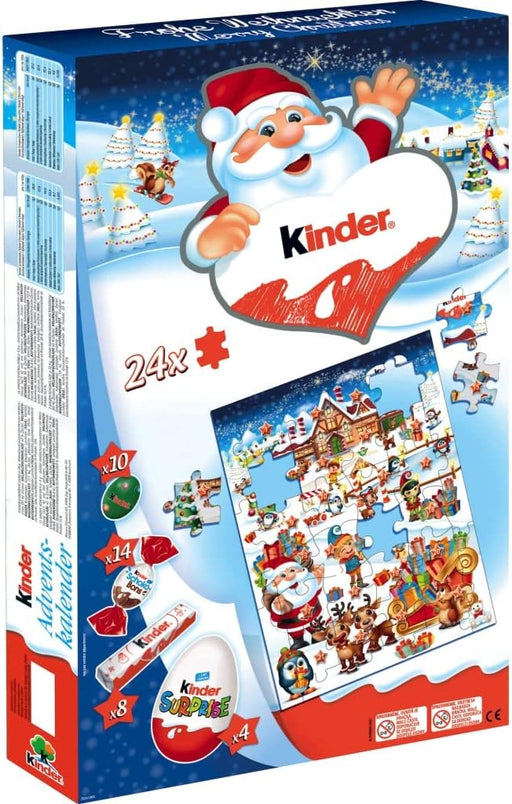 Calendario de Adviento Kinder con Puzzle (311g). Una cuenta atrás para Navidad con 36 bombones surtidos y un rompecabezas de 24 piezas para montar día a día. Kinder - frontal