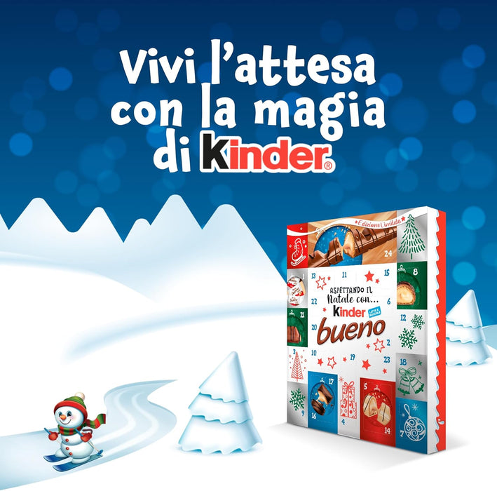 Kinder Calendario de Adviento, Caja con 24 sorpresas de chocolate. Un surtido de chocolatinas y snacks de chocolate con leche Kinder para la cuenta atrás de Navidad. Kinder - ingredientes