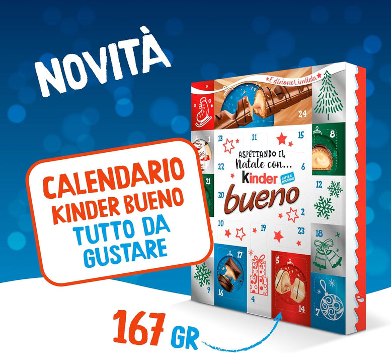 Kinder Calendario de Adviento, Caja con 24 sorpresas de chocolate. Un surtido de chocolatinas y snacks de chocolate con leche Kinder para la cuenta atrás de Navidad. Kinder - uso