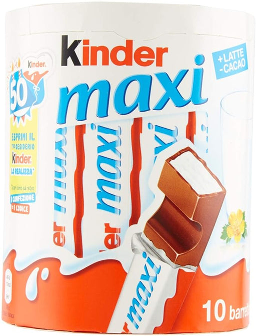 Pack de 10 Barritas Kinder Chocolate Maxi (210g). Las chocolatinas individuales con más leche y menos cacao, ideales para la merienda de los niños. Kinder - frontal