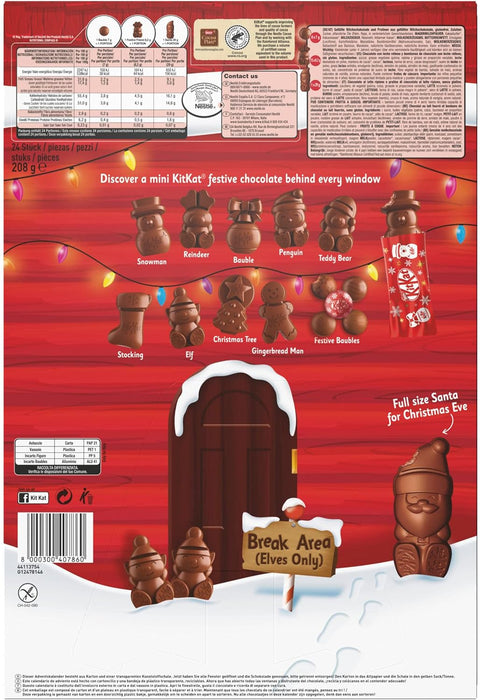Calendario de Adviento KitKat 2024, tómate un respiro cada día con 24 sorpresas de chocolate con leche y crujiente barquillo. El regalo perfecto de 208g para Navidad. Kit Kat - detalle