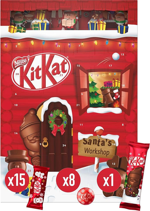 Calendario de Adviento KitKat 2024, tómate un respiro cada día con 24 sorpresas de chocolate con leche y crujiente barquillo. El regalo perfecto de 208g para Navidad. Kit Kat - frontal
