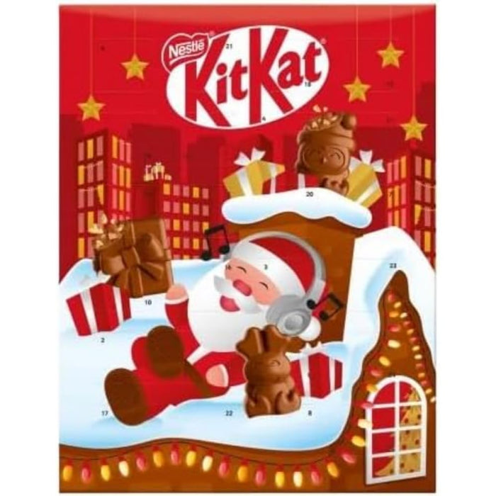 Calendario de Adviento KitKat con 24 sorpresas de chocolate con leche, 85g. El regalo ideal para la cuenta atrás de Navidad, con un diseño festivo y delicioso sabor. Kit Kat - frontal