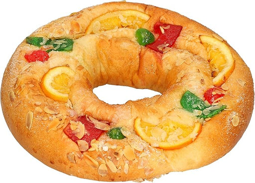 Roscón de Reyes tradicional La Hornada de DIA (600 gr), sin relleno. Esponjoso y decorado con frutas escarchadas y azúcar. Ideal para compartir la magia del Día de Reyes. La Hornada De Dia - frontal