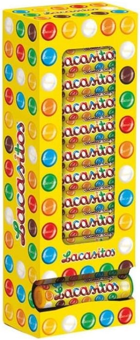 Lacasitos Tubos de 20g, Pack de 24 Unidades. Las clásicas grageas de chocolate con leche en un formato individual perfecto para las meriendas de los niños, fiestas y para llevar. Lacasitos - frontal