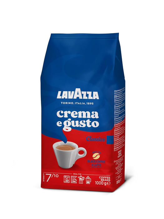 Lavazza Crema e Gusto Classico, café en grano de tueste natural 1Kg. Blend de Arábica y Robusta con intensidad 7/10 y notas especiadas, ideal para cafeteras espresso. Lavazza - detalle