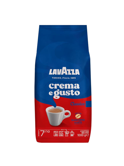 Lavazza Crema e Gusto Classico, café en grano de tueste natural 1Kg. Blend de Arábica y Robusta con intensidad 7/10 y notas especiadas, ideal para cafeteras espresso. Lavazza - frontal