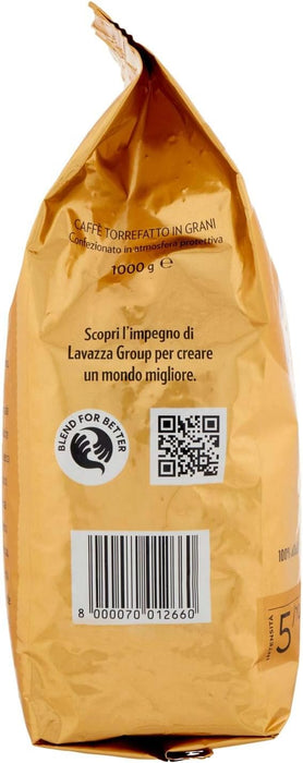 Lavazza Qualità Oro, Café en Grano de Tueste Natural, 1kg. Una sinfonía de café 100% Arábica con notas aromáticas de frutas y flores, ideal para un espresso perfecto. Lavazza - detalle