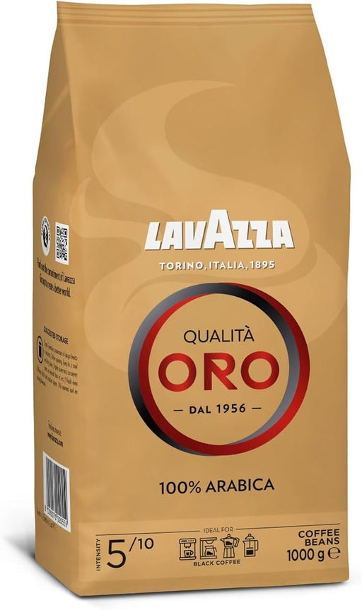 Lavazza Qualità Oro, Café en Grano de Tueste Natural, 1kg. Una sinfonía de café 100% Arábica con notas aromáticas de frutas y flores, ideal para un espresso perfecto. Lavazza - frontal